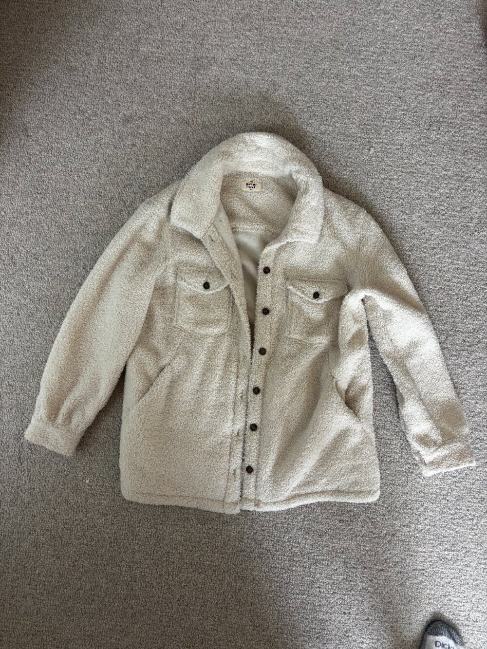 Marine Layer Sherpa Shacket Men's Large Cream Snap Front Teddy Fleece Jacket